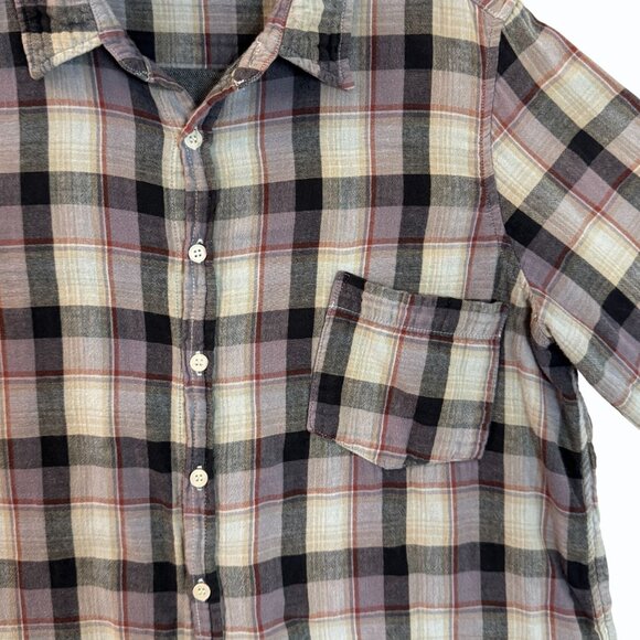 CP Shades Jay Plaid Button-Up Shirt Womens L Rolled Tab Sleeves Gray Cotton - Picture 5 of 13